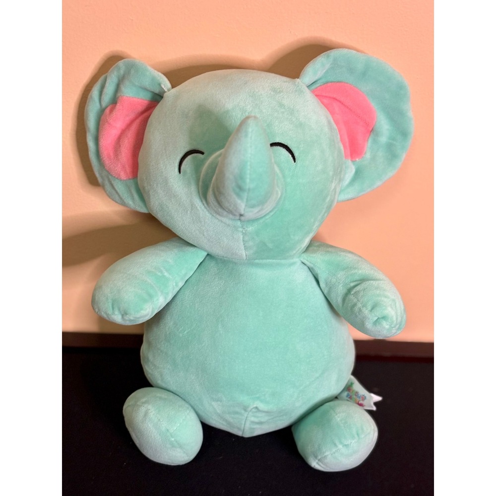 Linzy Toys Smoochy Pals Mint Green Elephant Squishy Plush 15 Inch Sleepy Eyes